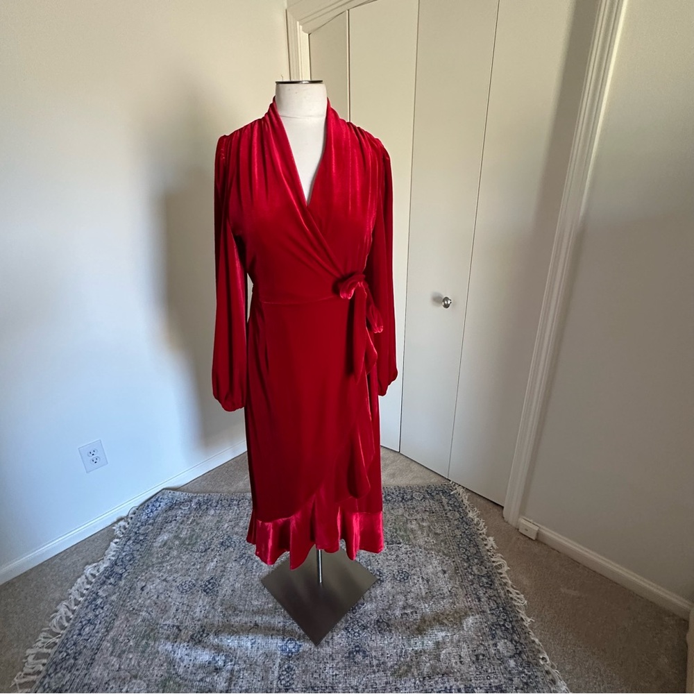 Red Velvet Wrap Dress